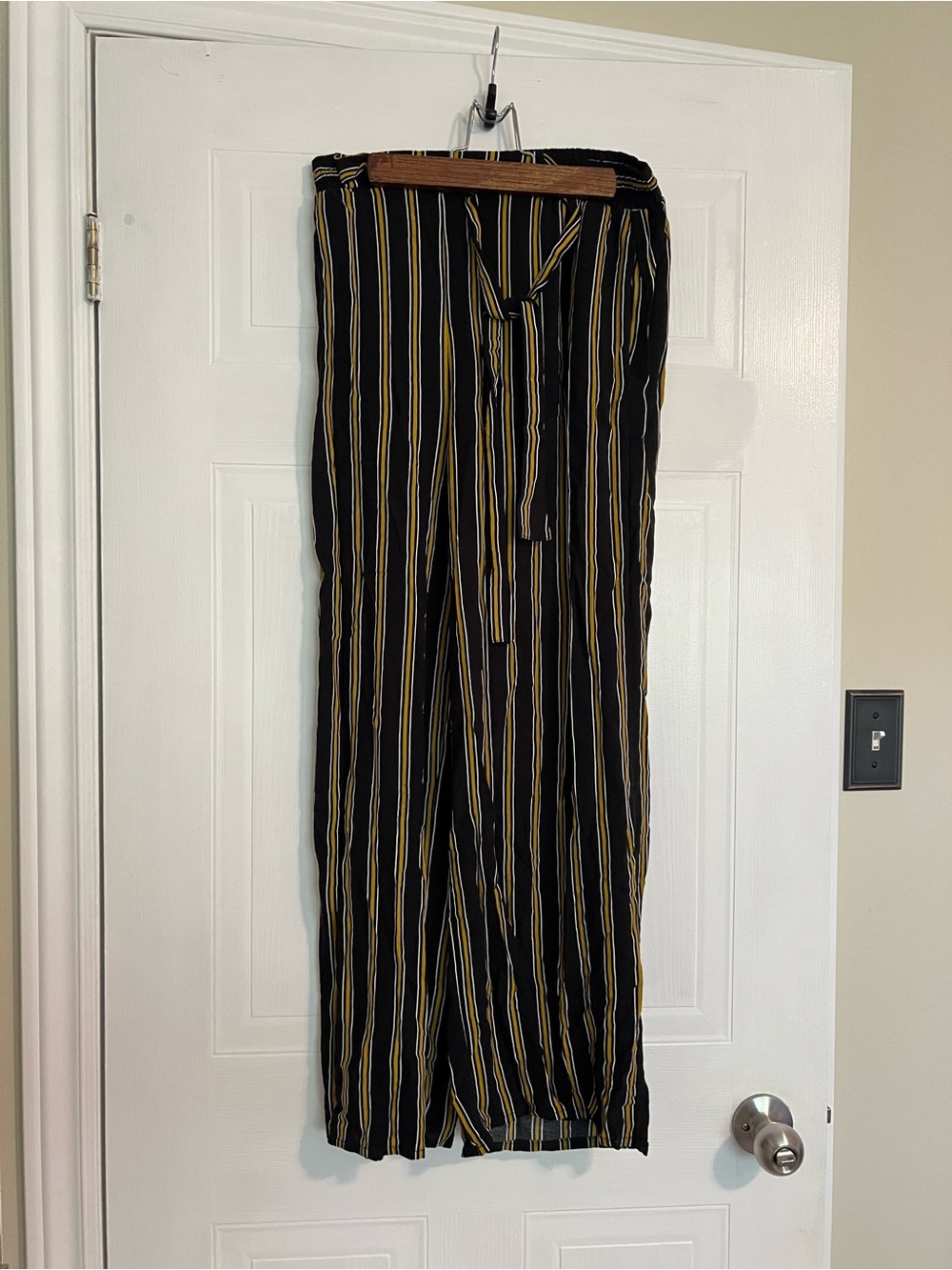 Black Vertical Stripe Pants with Yellow Accent